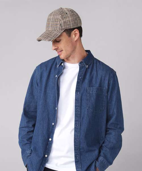 Wool blend check cap